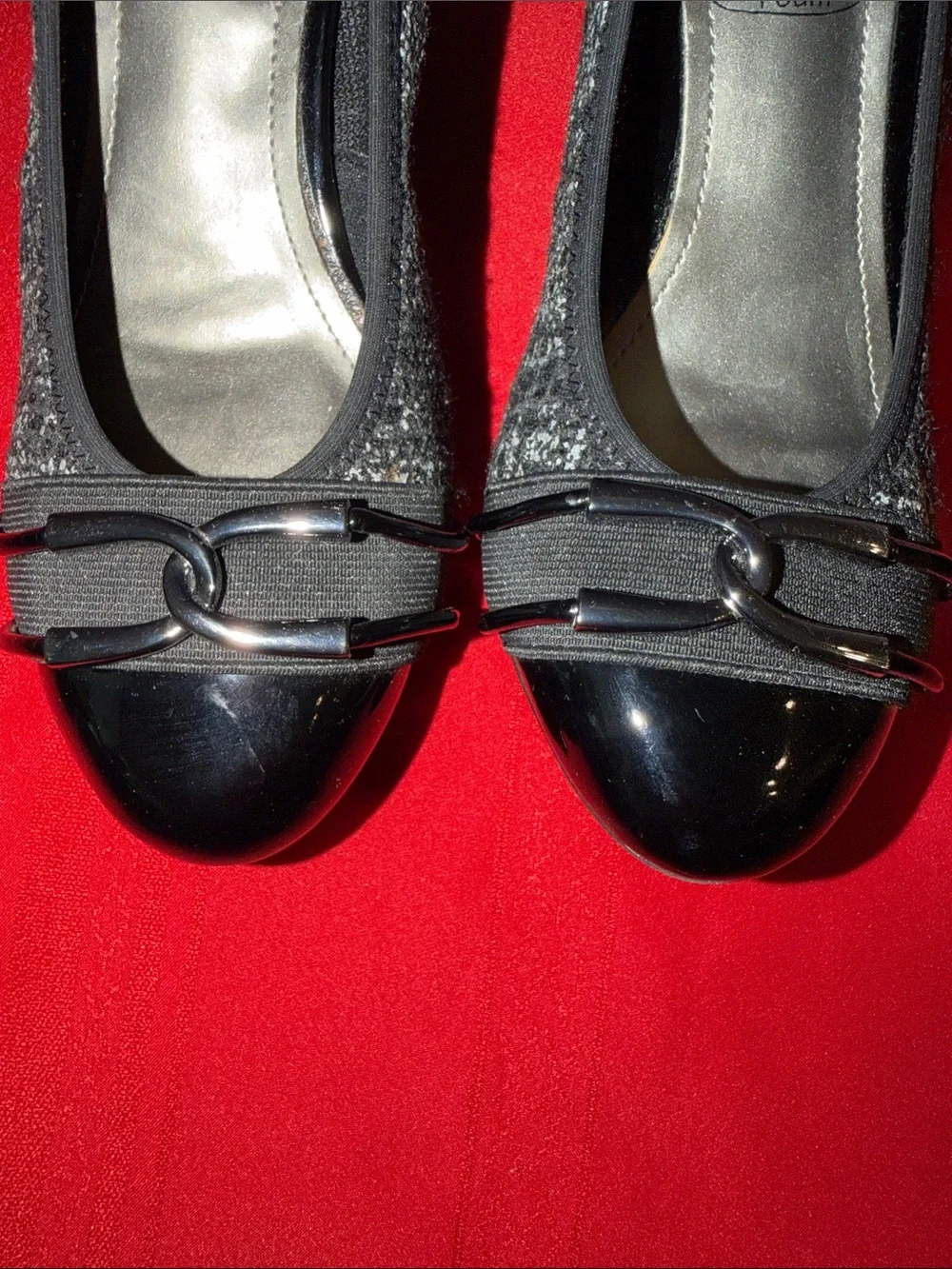 IMPO STRETCH JODI Black Tweed Stretch Memory Foam Wedge Size 7.5
